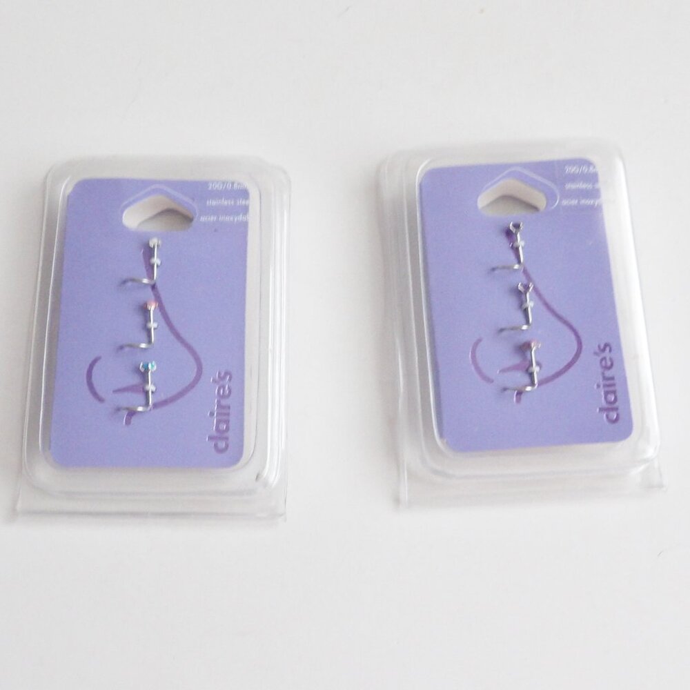 Claire's Bundle of 2 Packages Stainless Steel Nose Jewelry 6 Total Studs 20G New